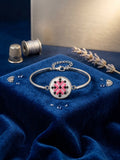 Handcrafted Pink & Black Cross-Stitch Bangle – Delicate Embroidered Jewelry