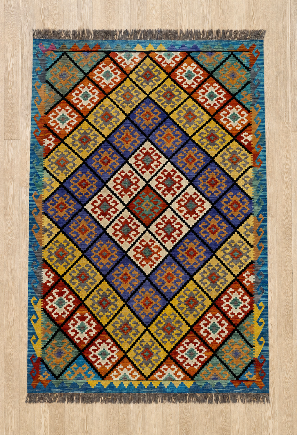 Afghan Maimana Diamond Lattice Kilim Rug