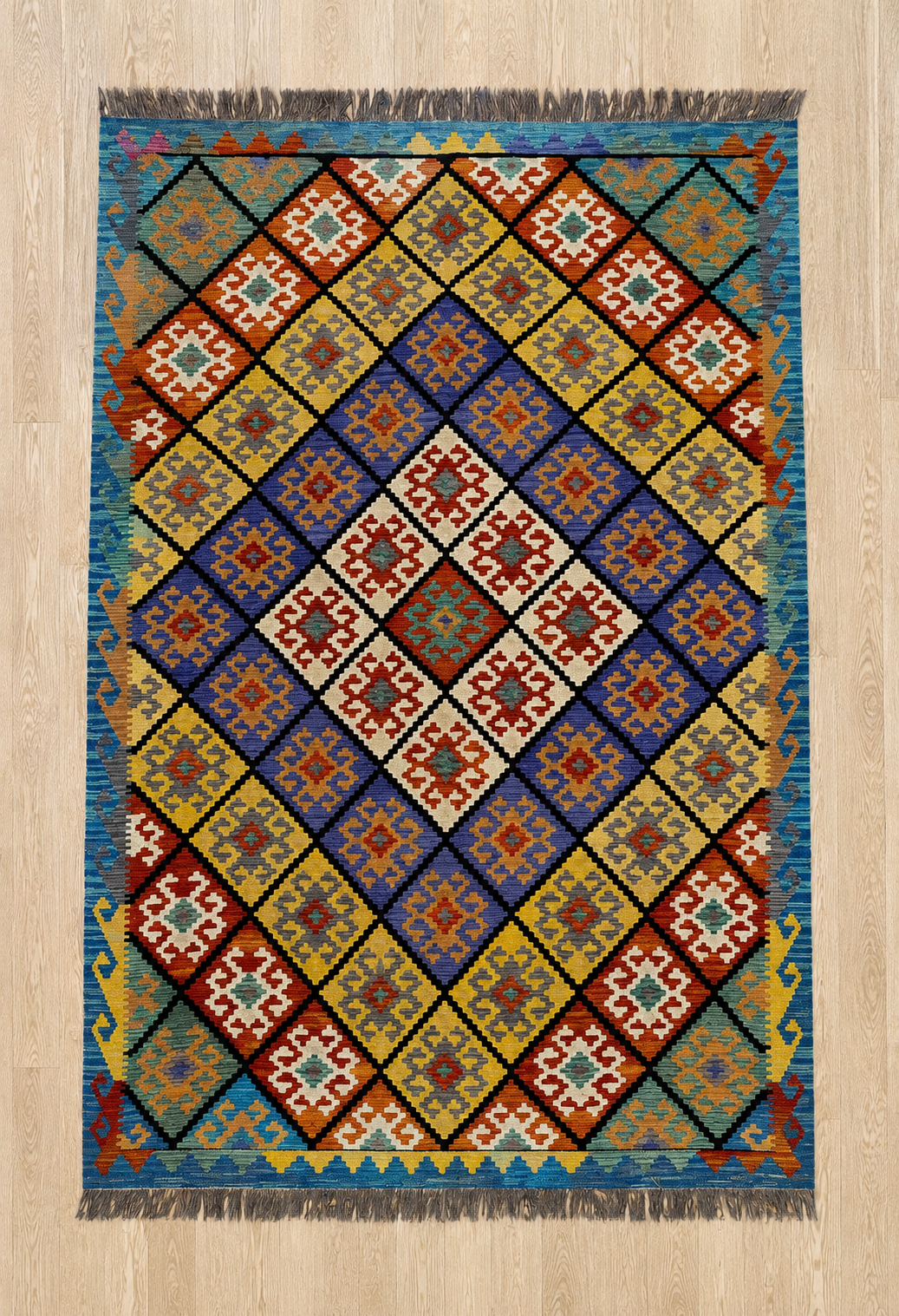 Afghan Maimana Diamond Lattice Kilim Rug