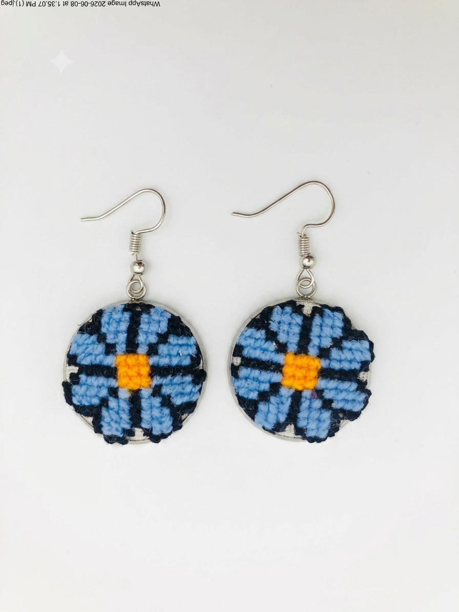 Embroidered Aster Drop Earrings