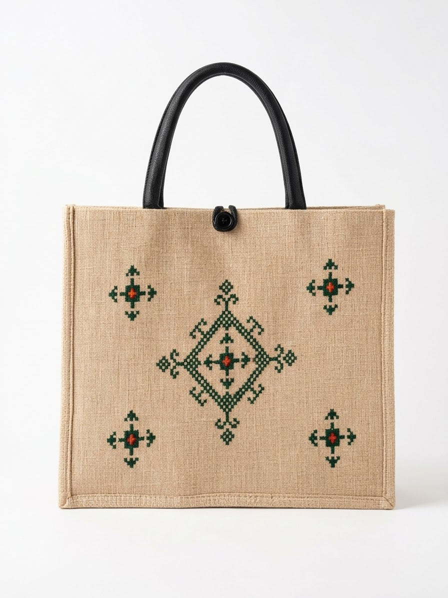 Heritage Cross-Stitch Embroidered Canvas Bag