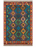 Turquoise Geometric Kilim Rug 178×120 cm – Vibrant Diamond Pattern Handwoven Area Rug