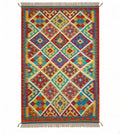 Afghan Maimana Colorful Geometric Kilim Rug 188×193 cm – Vibrant Diamond Pattern Handwoven Area Rug