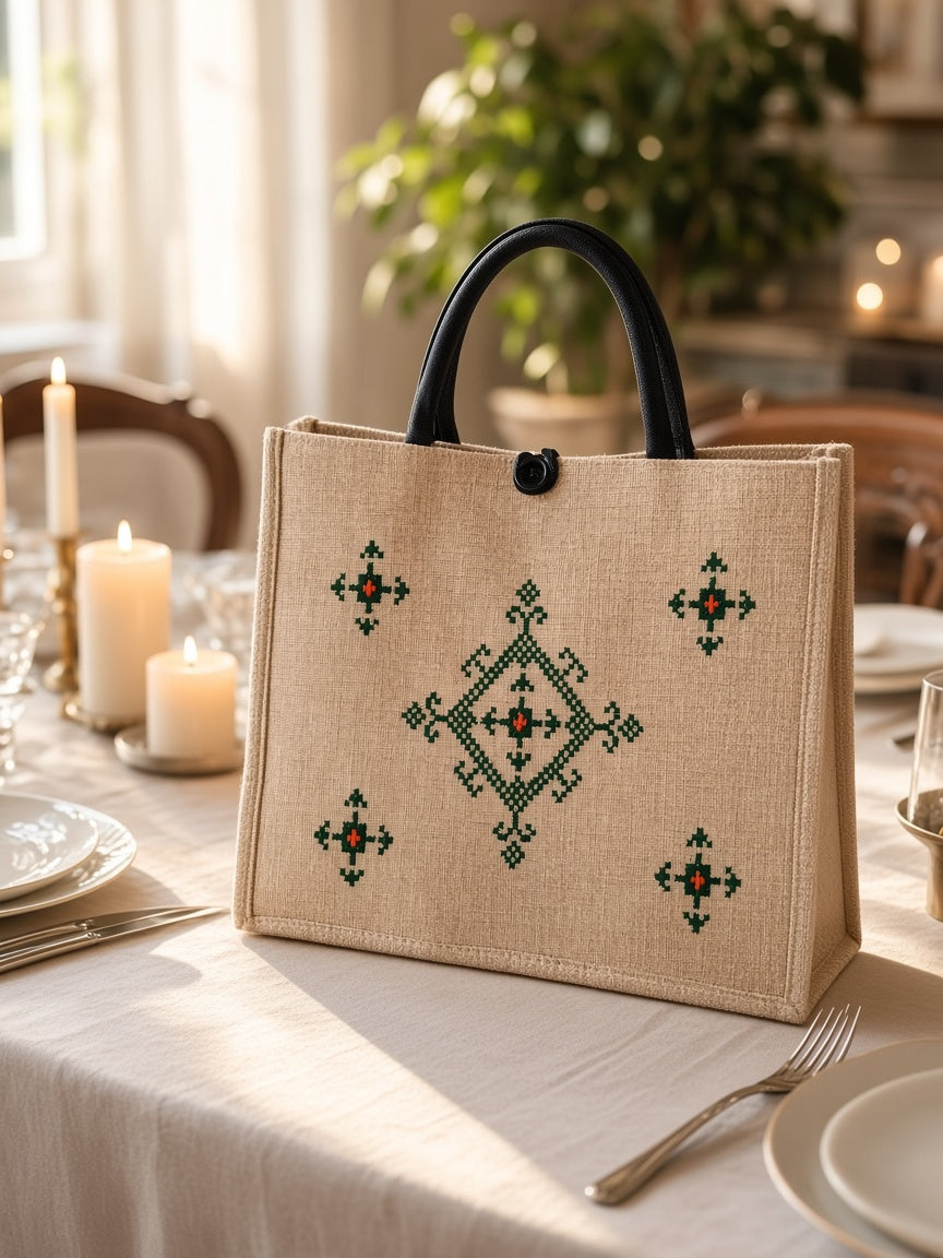 Heritage Cross-Stitch Embroidered Canvas Bag