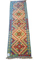 Afghan Maimana Blue Geometric Kilim Runner