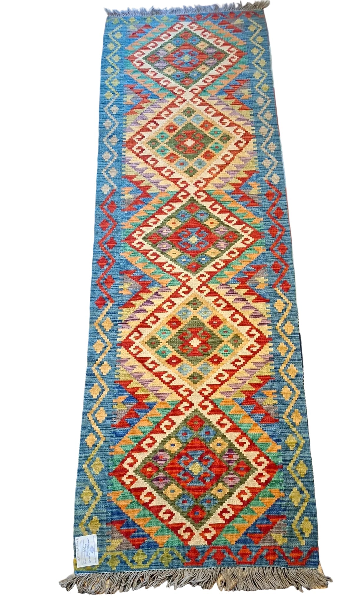 Afghan Maimana Blue Geometric Kilim Runner