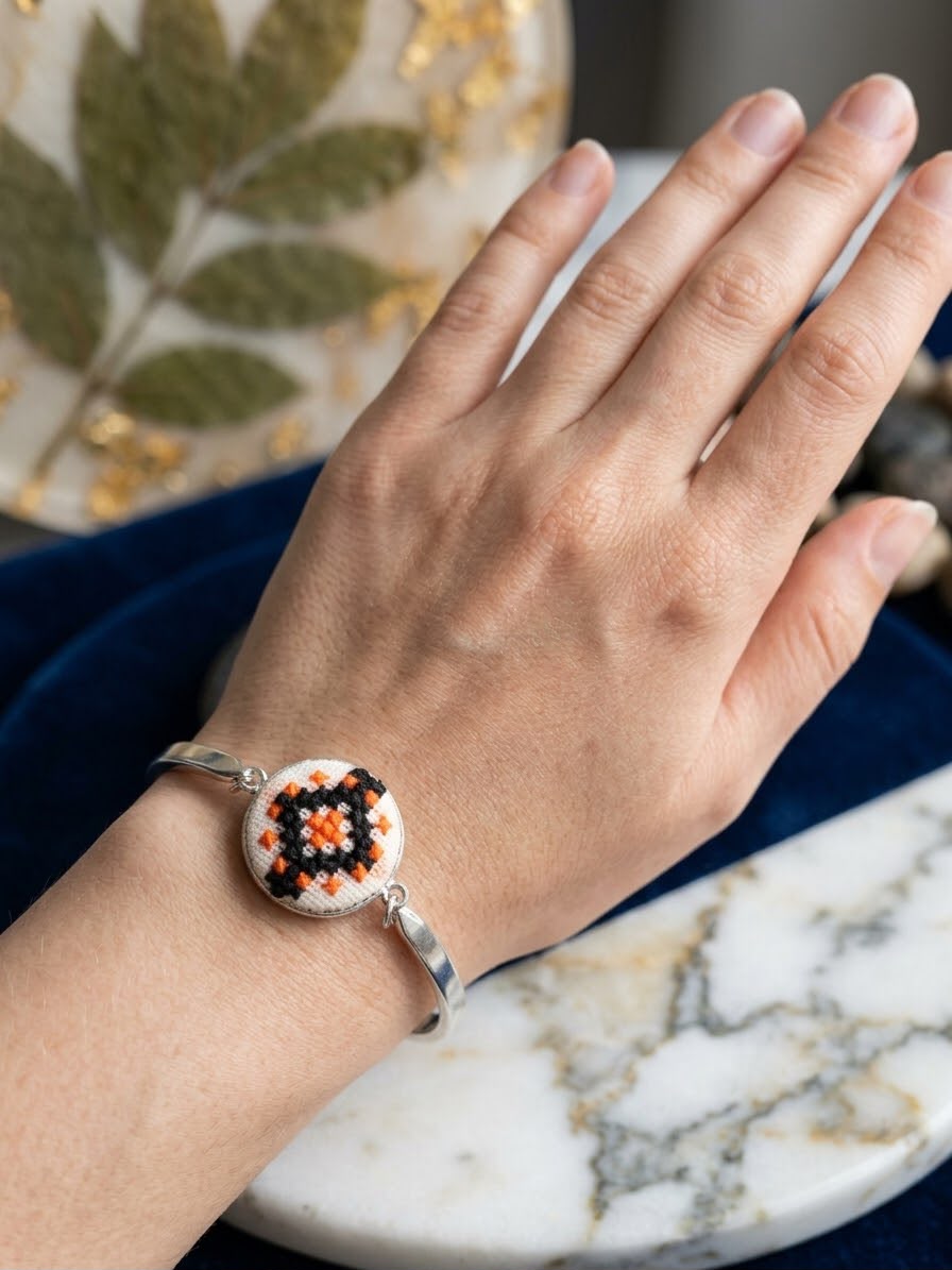 Heritage Bracelet – Orange & Black Embroidered
