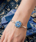 Handcrafted Royal Blue Cross-Stitch Bangle – Boho Embroidered Jewelry