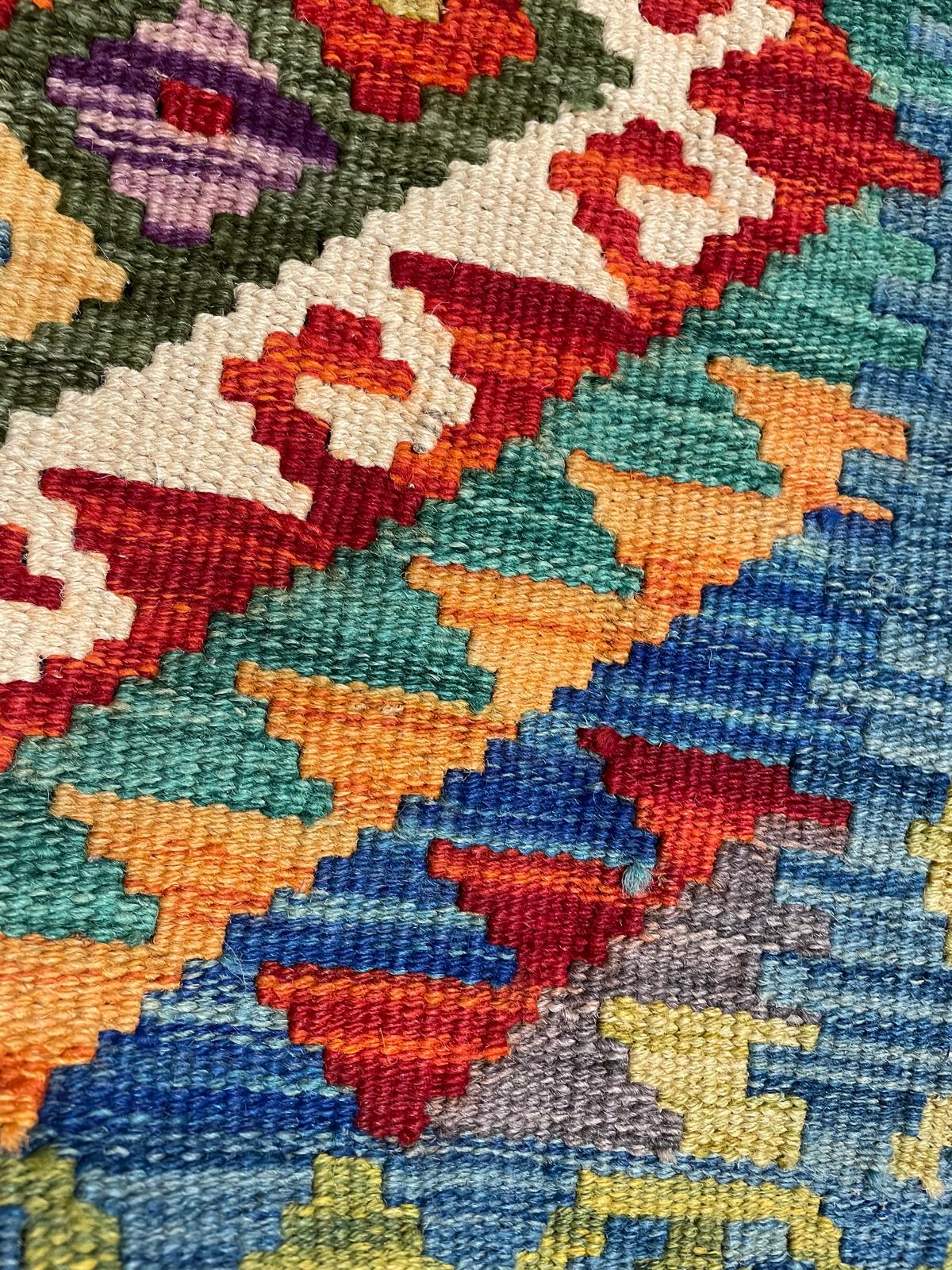 Afghan Maimana Blue Geometric Kilim Runner