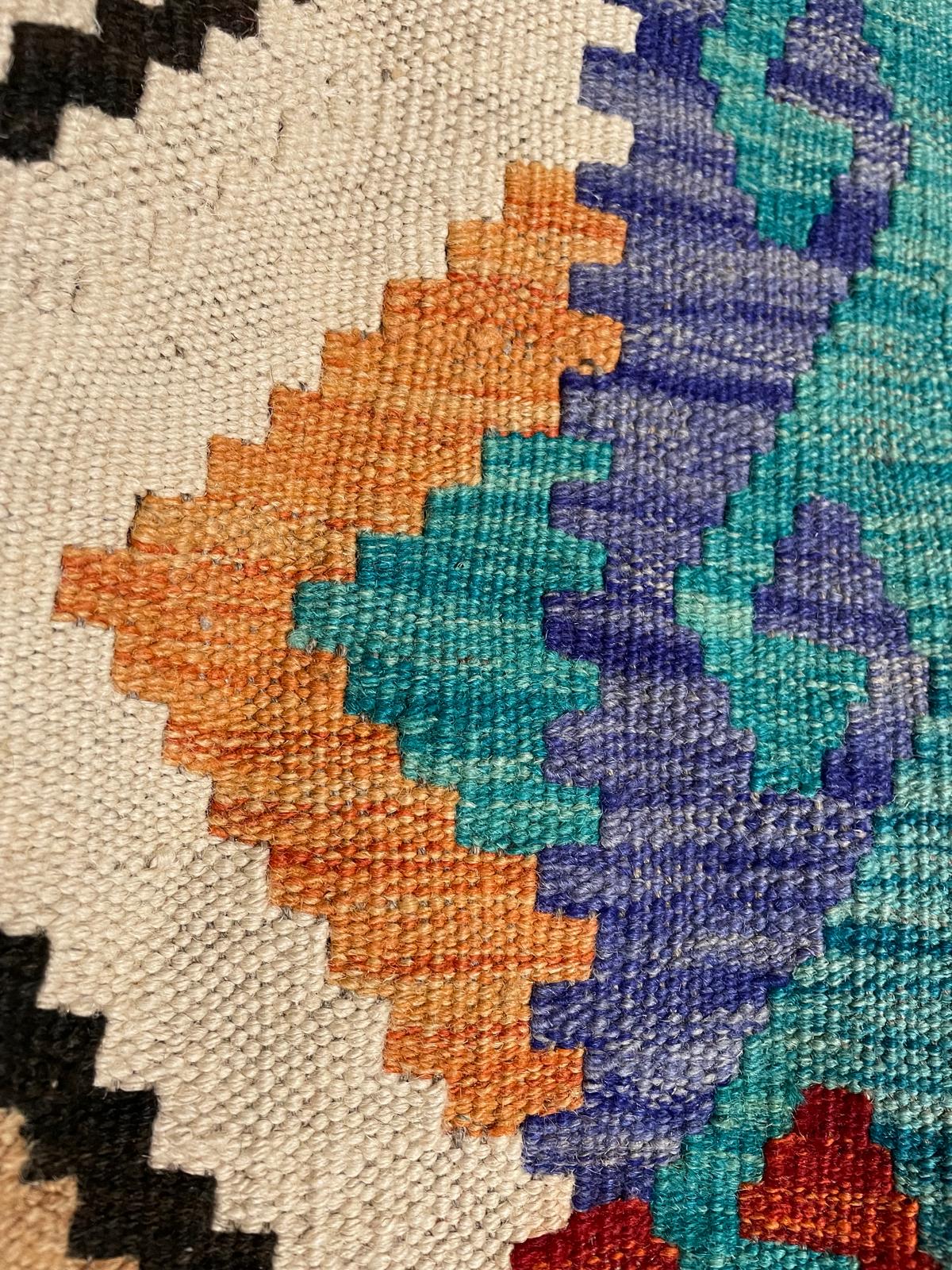 Handwoven Afghan Kilim Rug – Colorful Geometric Diamond Pattern