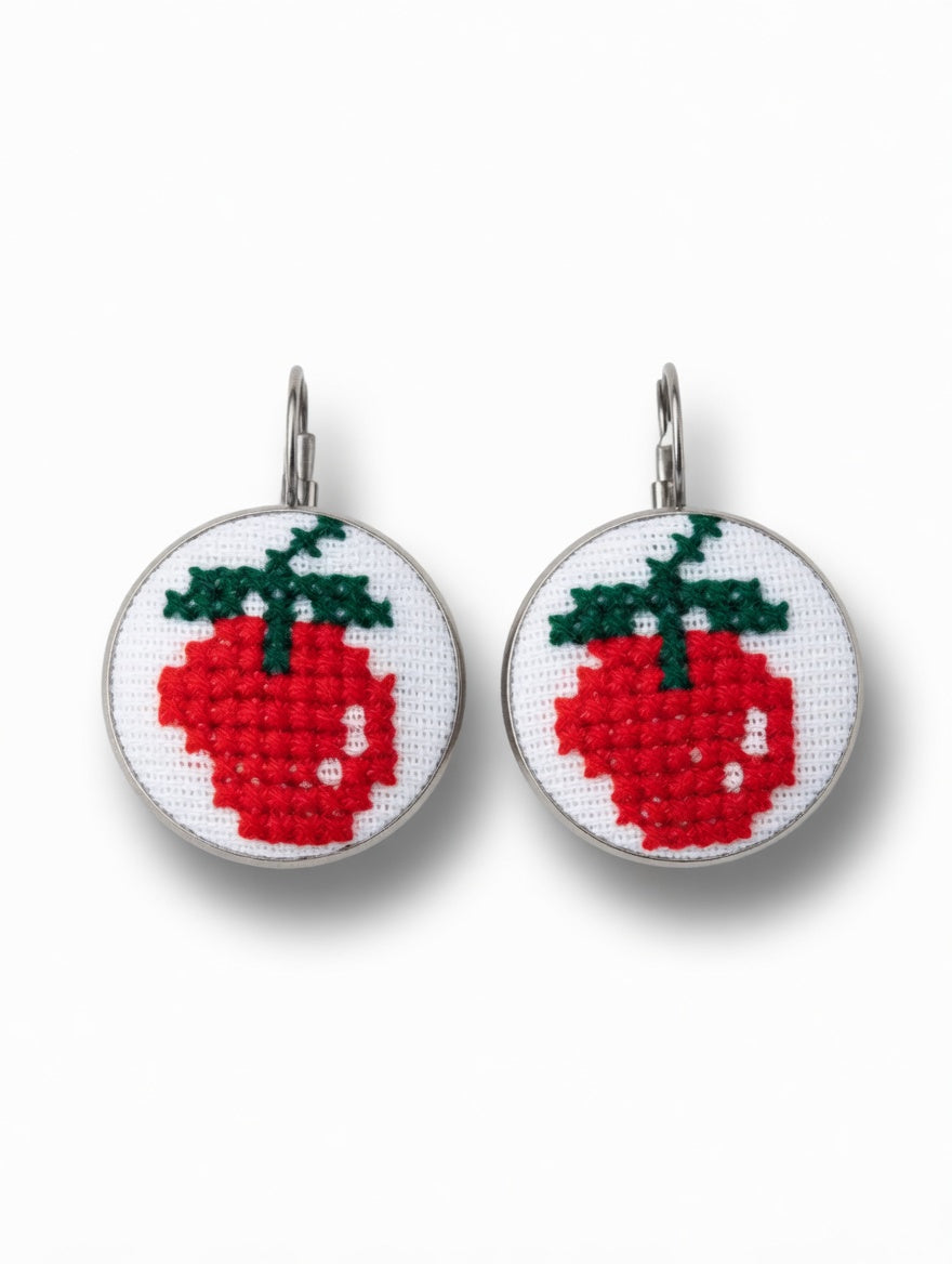 CHERRY EMBROIDERED EARRINGS